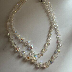 Vintage 1950s Aurora Borealis Glass bead 2 Strand Necklace